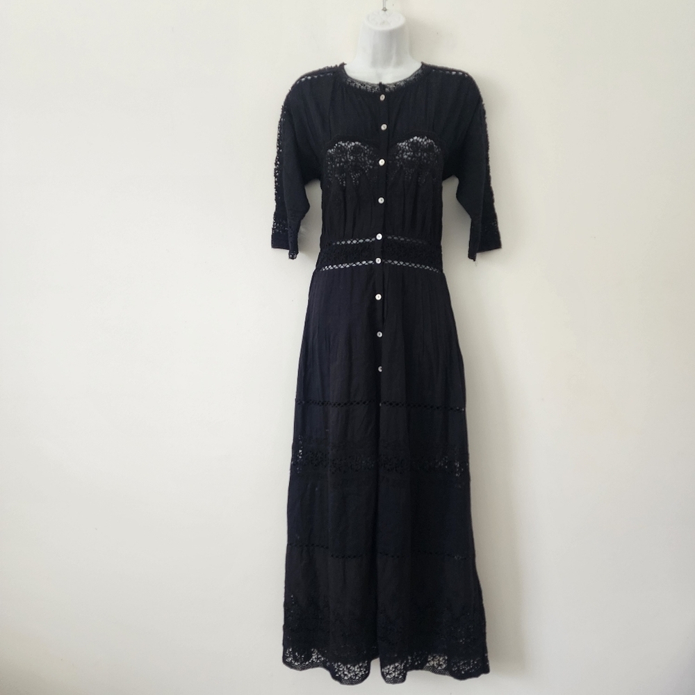 LoveShackFancy Beth Elegant Black Lace Maxi Dress Size P - Picture 6 of 16